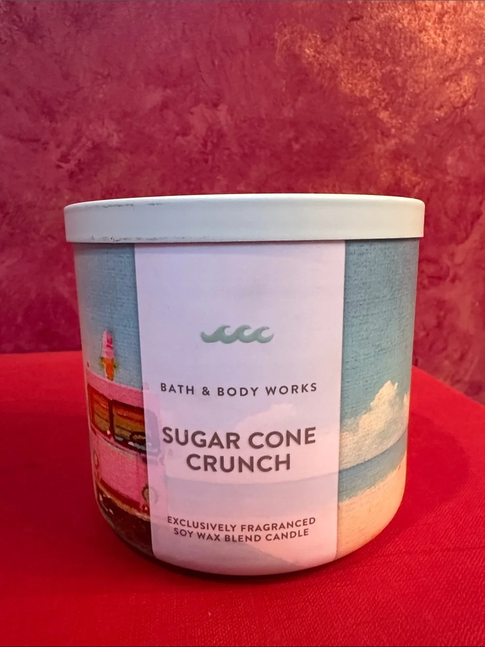 Bath & Body Works Sugar Cone Crunch 3-Wick Candle - White, Blue, Red